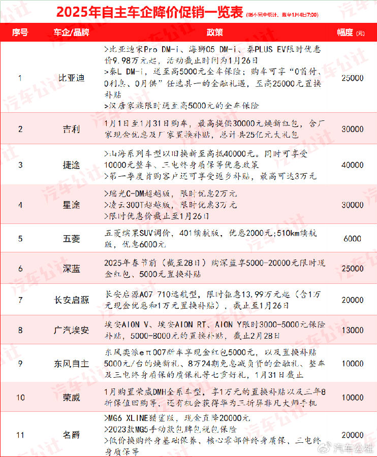 2025年价格战打响 超30家汽车品牌开年集体降价